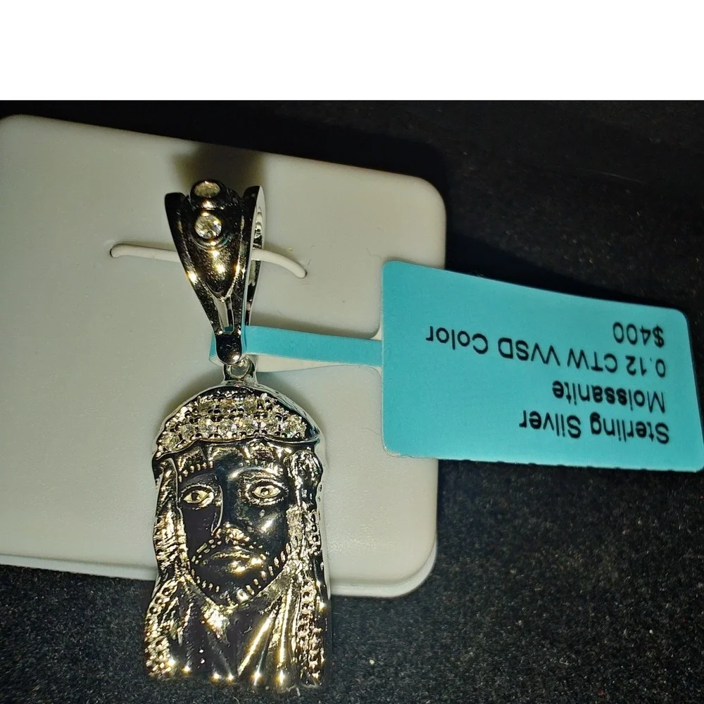 Pendant Sterling Silver Moissanite 0.12 CTW VVS D Jesus Piece Charm
